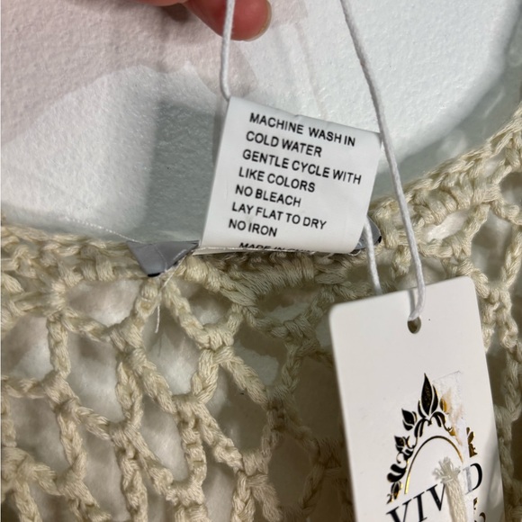 Vivid Cream Crochet Fringe Top, Boho, Western, Festival - Picture 8 of 12